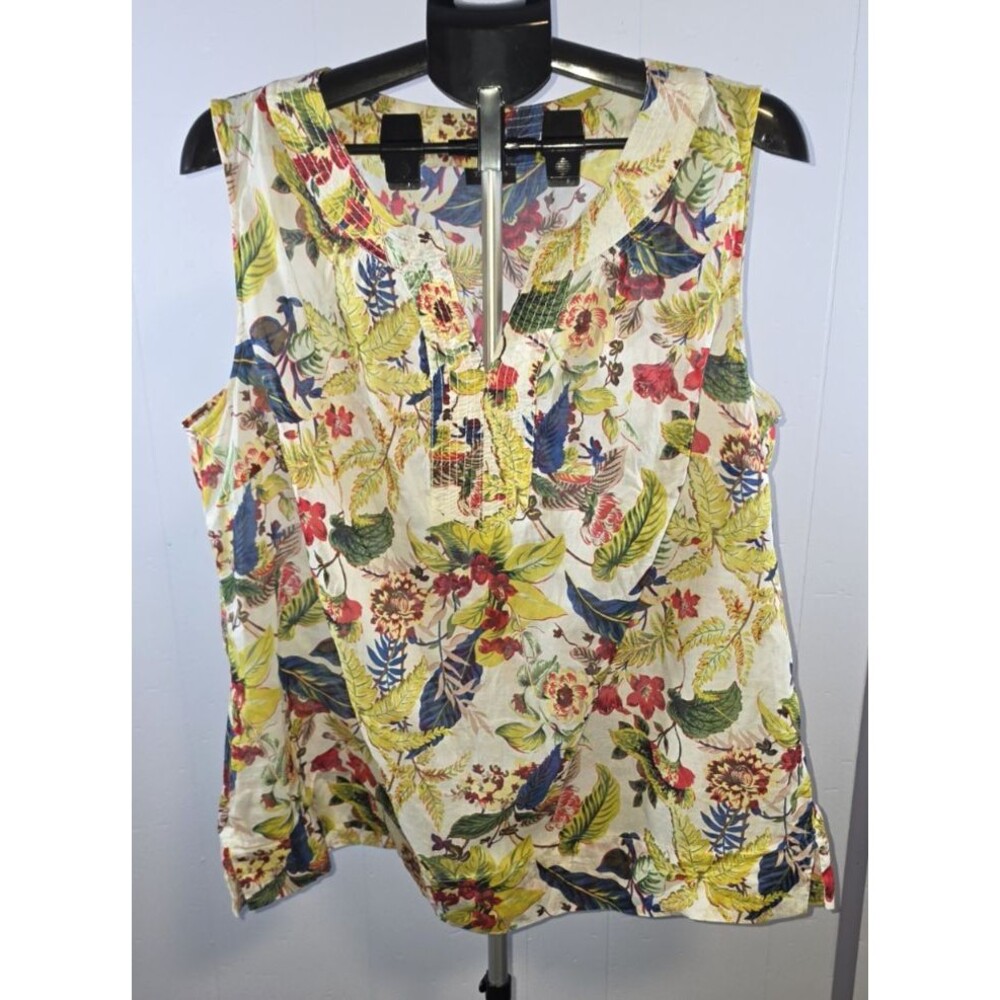 Talbots Woman Whtie Blue Green Floral Blouse Sleeveless Size 2X Top Shirt